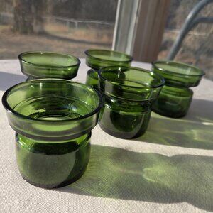 Dansk Green Glass Candle Holders Set of 5 Denmark Nordic MCM Vintage Art